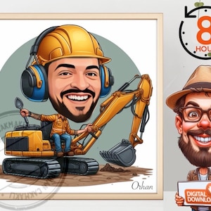 custom %100, Custom forklift karykatura portret, prezenty budowlane, rysunek budynku ze zdjęcia, portret z kreskówki, portret świąteczny