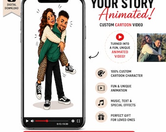 Custom Animated Caricature Video, Personalized Cartoon Animation, Birthday Wedding Invitation, Anniversary Christmas Valentine Gift