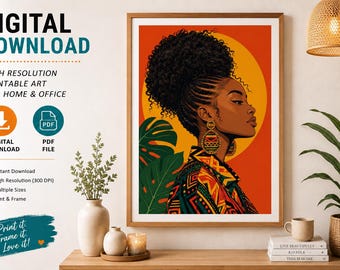 Afrocentric Woman Print, Stylish Black Woman Wall Art, Modern Minimalist Decor (Digital Download)