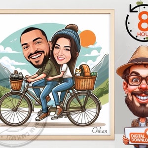 custom %100, Custom bike caricature, Anniversary Gift, Custom Line Drawing Couple, Sketches From Photo, Personalized Gifts