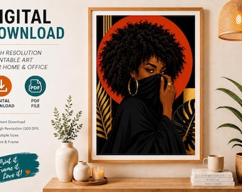 Afrocentric Woman Music Wall Art, Modern Black Woman Fashion Print (Digital Download)