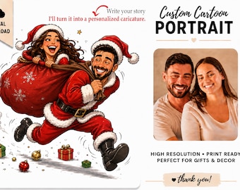 Custom Christmas Caricature Portrait: Couple, Family Drawing (Digital Download)