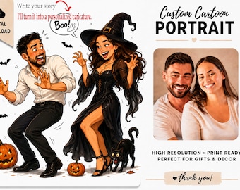 Custom Halloween Couple Portrait: Line Drawing Sketch (Digital Download)