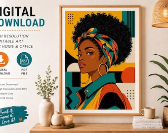 Afrocentric Woman Wall Art Print, Stylish Fashion Poster (Digital Download)