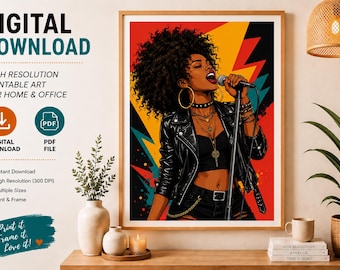 Afro Woman Singing Wall Art, Black Music Poster, Afrocentric Urban Decor (Digital Download)