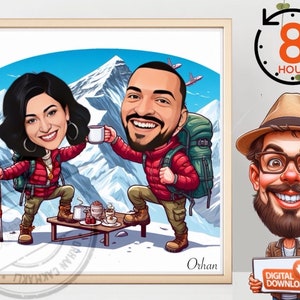 custom %100, Everest Custom travel,, custom Portrait, Everest  Gift, valentine&#39;s day gift, Custom Caricature, Caricature from Photo