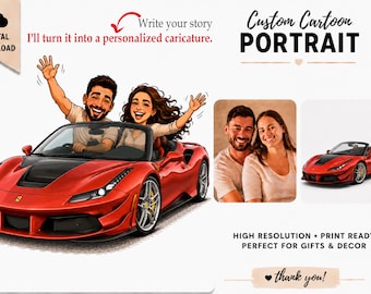 Custom Car Caricature Portrait: Personalized Drawing Gift (Digital Download)