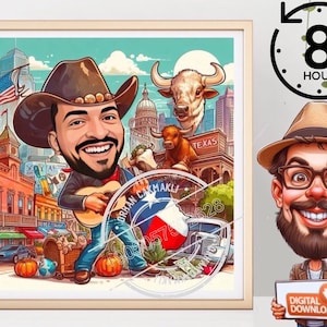 custom %100, Custom Texas Caricature, Custom Caricature , Caricature gift, Caricature portrait, portrait form photo, wedding portrait