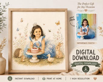 Custom Storybook Portrait from Photo, Personalized Watercolor Child Illustration, Fairy Tale Portrait, Digital Download