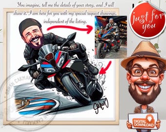 Caricatura de motor personalizada: Boceto personalizado de Harley-Davidson (Descarga digital)