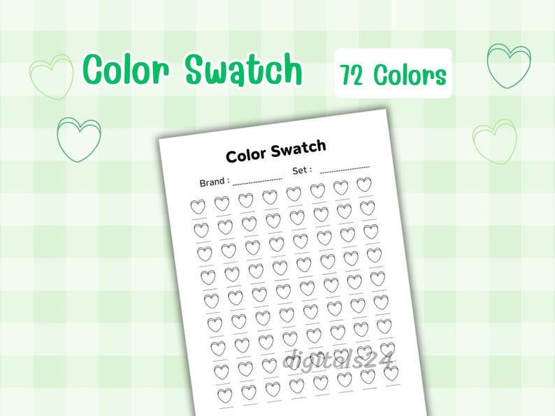 Cute Heart Color Swatch Chart Printable, Kawaii Color Swatches Sheets ...