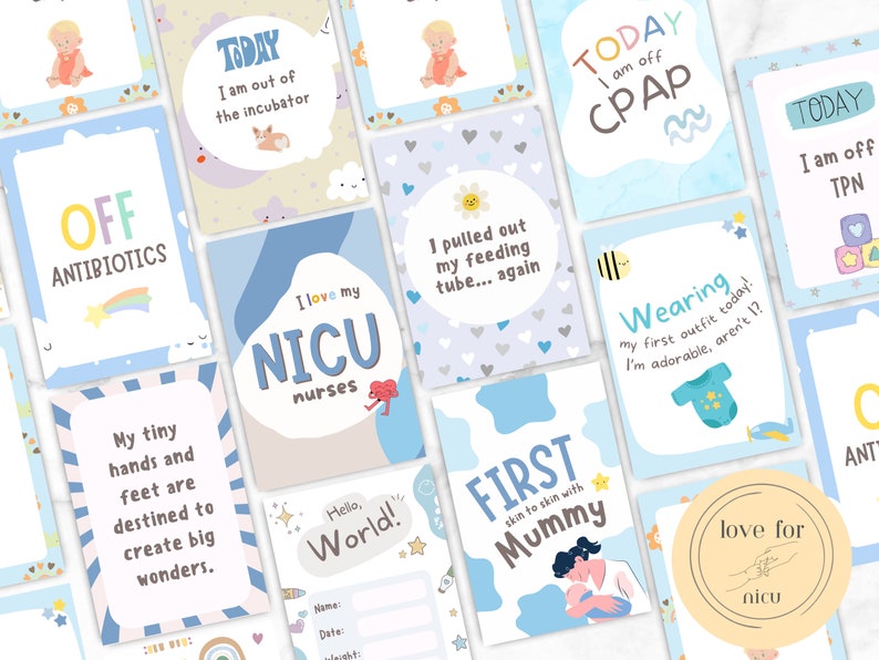 Blue Theme NICU Milestone Cards, Preemie Milestone Cards, NICU ...
