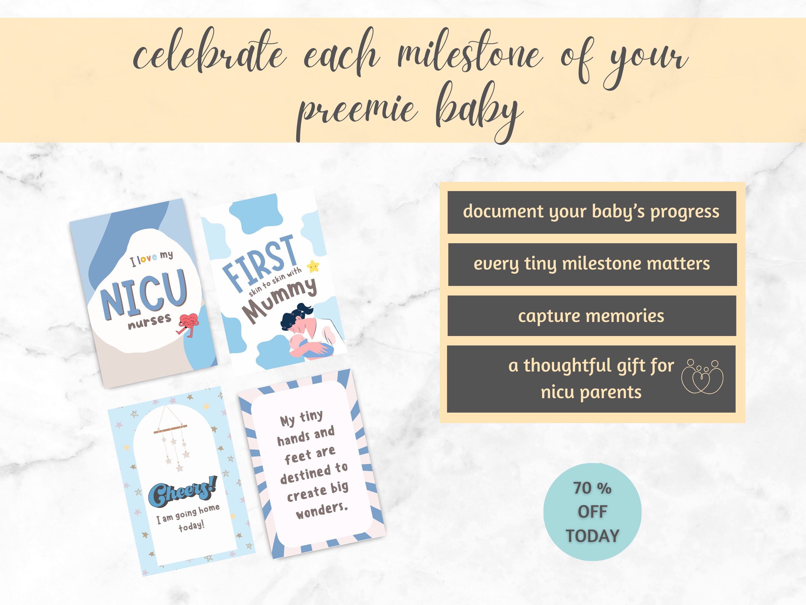 Blue Theme NICU Milestone Cards, Preemie Milestone Cards, NICU ...