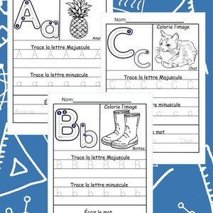Alphabet trace et colorie digital pour pratiquer l'écriture au niveau préscolaire, maternelle et pour l'école à domicile.