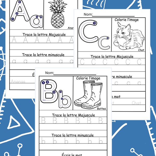 Alphabet trace et colorie digital pour pratiquer l'écriture au niveau préscolaire, maternelle et pour l'école à domicile.