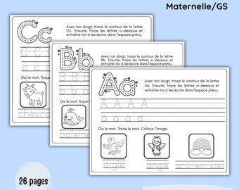 Cahier Alphabet A à Z Écriture et Reconnaissance des Lettres Maternelle (MS、GS) & Préscolaire Fichier PDF Imprimable