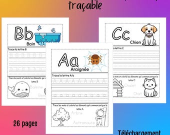 Cahier d&#39;alphabet phonétique maternelle Fiche de lettre tracé 1re année Activité abécédaire imprimable Exercice d&#39;écriture son initiaux