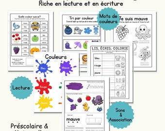 Cahier des couleurs axé sur la littératie Préscolaire & Maternelle (PS/GS) Mots de couleur, phonologie et motricité fine PDF à imprimer