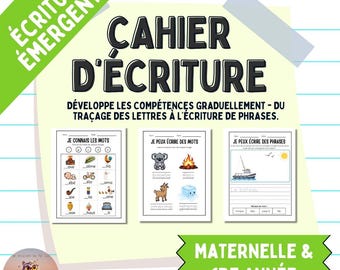 Cahier d’écriture Progressive GS CP Alphabet, Sons, écriture de mots et Phrases Maternelle & 1re année PDF à imprimer