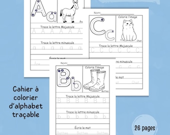 Feuille de travail alphabet phonétique préscolaire Activité de caligraphie maternelle Cahier de pratique d&#39;écriture Page de mot à colorier