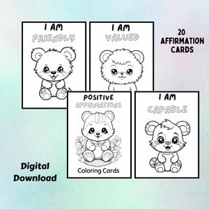 Kid positive affirmation coloring card Kindergarten daily mindfulness activity Printable inspirational flashcard Digital self-love worksheet