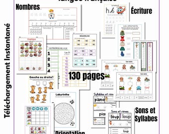 Cahier d’activité GS Exercice d’écriture, chiffre, syllabe, orientation spatiale et vocabulaire illustré maternelle et CP PDF à imprimer