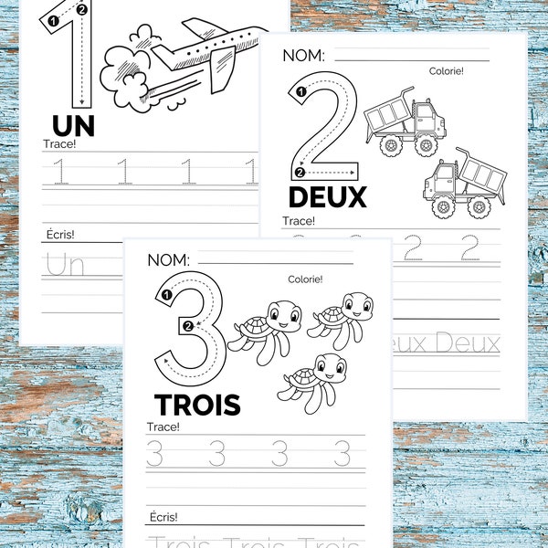 Chiffres de 1 à 10 à colorier, tracer et écrire pour les enfants d'âge pré-scolaire et de la maternelle.