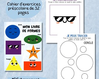 Formes à tracer préscolaire Activité de traçage tout-petit Fiches de mathématique imprimables maternelle Jeu d'association pour enfant