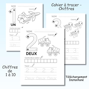 Cahier d'écriture de chiffre enfant préscolaire Page de traçage pour maternelle Feuille de comptage Ensemble de coloriage de nombre 1 à 10