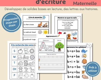 Cahier alphabet et lecture Maternelle GS | Activité de littératie, écriture, sons, rimes, syllabes, mots et compréhension | PDF à imprimer