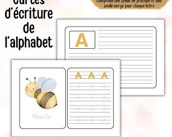 Cartes d’apprentissage de l’alphabet Animalier maternelle & préscolaire Tracer les lettres ABC Fiches éducatives imprimables PDF