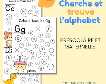 Cherche et trouve alphabet préscolaire Lettres majuscules et minimumcules Activité de reconnaissance des lettres Fiches maternelle PDF