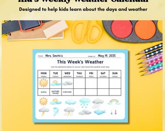 Weather Chart Preschool and Kindergarten Circle Time activity Homeschool morning board poster Classroom Decor printable Kid weekly calendar