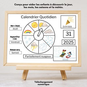 Calendrier quotidien imprimable pour enfant Tableau météo préscolaire Activité interactive du matin maternelle 装飾壁画 école