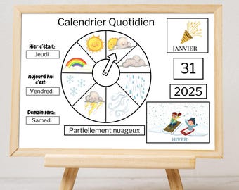 Calendrier perpétuel pour enfant Tableau de la météo et du temps à imprimer maternelle et CP Décor de classe (PDF)