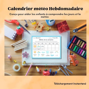 Tableau météorologique hebdomadaire pour enfant Affiche météo maternelle Calendrier quotidien imprimable préscolaire Routine du matin