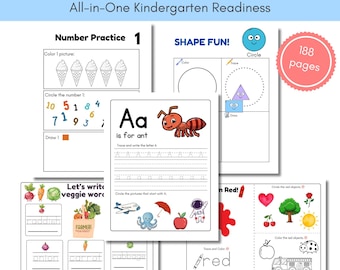幼稚園スターターパックバンドル アルファベットワークブック、数字のなぞり書き、形、色、書き取り練習 幼児向けホームスクールアクティビティ PDF