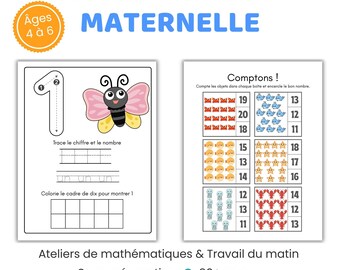 数学の基礎を学ぶ | フィッシュ・デ・数学母性準備不要のアクティビティ |カイエ プレスコレール PDF |番号 1 から 20 |演習 GS および PS
