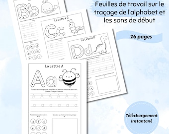 Feuille d&#39;alphabet traçable maternelle Activité de son sonore de début Cahier d&#39;écriture préscolaire Exercice de pratique phonétique enfant