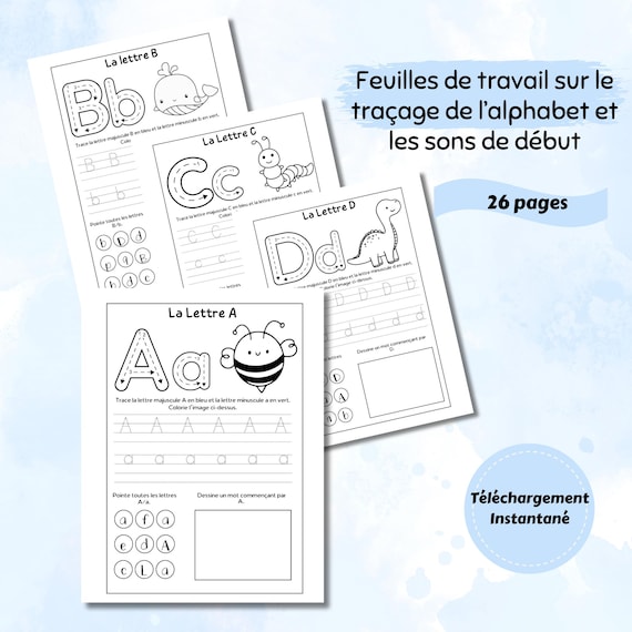 Feuille d'alphabet traçable maternelle Activité de son sonore de début Cahier d'écriture préscolaire Exercice de pratique phonétique enfant