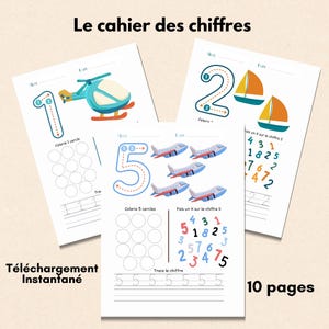 Page chiffre traçable maternelle Feuille travail imprimable nombre 1re année Activité math tout-petit Cahier pour écrire et colorer nombre