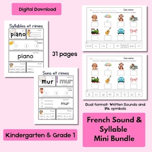 French Phonics Workbook Kindergarten & 1st Grade syllabic reading worksheet PDF Montessori phonemic awareness activity book