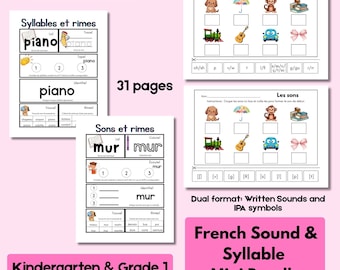 French Phonics Workbook Kindergarten & 1st Grade syllabic reading worksheet PDF Montessori phonemic awareness activity book