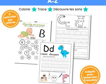 Cahier Alphabet Maternelle A-Z | Tracé des Lettres | Fiches Écriture | Sons Initiaux | Activités Préscolaires | PDF Imprimable