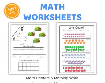 Kindergarten Math Worksheet Bundle No Prep Math Workbook Printable Math Center & Morning Work Number 1–20 Activity Homeschool learning pack