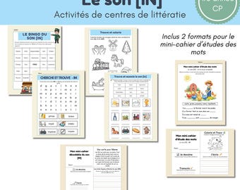 Son [IN] 1re année – in im ain | Centres de littératie CP | Activités de décodage et lecture