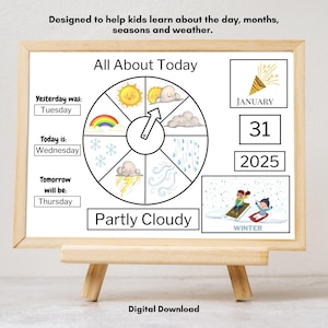 Kids Weather Chart Printable Homeschool daily morning board activity Kindergarten perpetual calendar Classroom Decor (PDF Download)