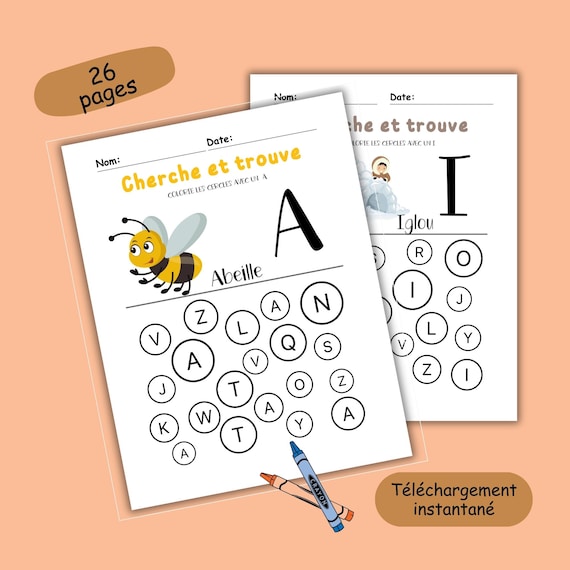 Cahier d’exercices Alphabet Cherche et Trouve Préscolaire Activité à imprimer CP et Maternelle Jeu éducatif interactif pour enfants