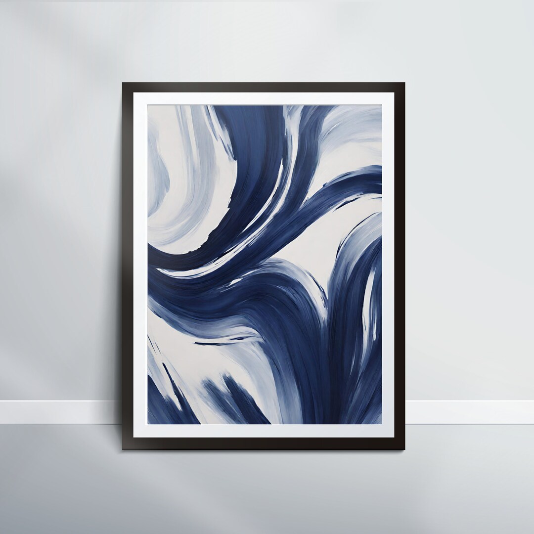 Navy Blue Abstract Wall Art, Oil Art Prints, Brush Stroke, Printable