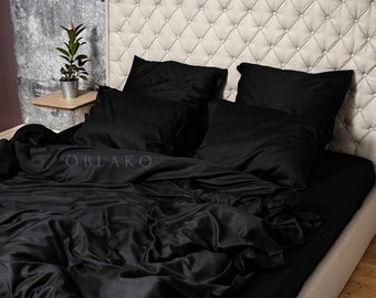 Black Duvet Cover Set – Custom 4 piece Sheets set - Duvet with Fitted Sheet
